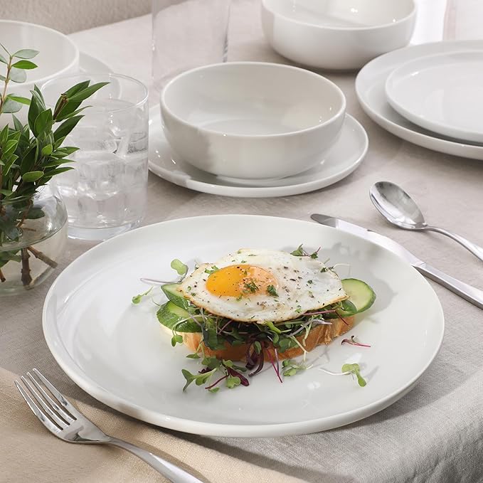 Gibson Home Havenstone 12-Piece Porcelain Dinnerware Set – Dinner Plates Salad Plates &amp Bowls Classic White Everyday Dish Set for Home Kitchen Microwave &amp Dishwasher Safe