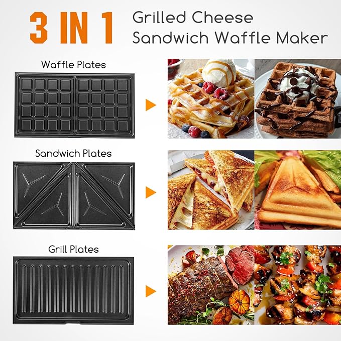 Aigostar Toaster 2 Slice Retro Toaster and 3 in 1 Sandwich Maker Panini Press Sandwich Waffle Tortilla Toaster Stainless Steel 1.6 inch Extra Wide Slots Bread Toaster Bagel Cancel Defrost Function