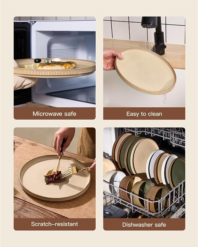 24-Piece Dinnerware Set Service for 8 Famiware Premium Stoneware Dish Set with Ribbed Plates and Deep Bowls Double Reactive Glaze Chip &amp Scratch Resistant Microwave &amp Dishwasher Safe Crea