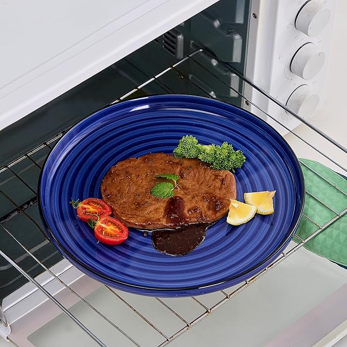 Bonita Dinnerware Sets 12 Pieces Blue Stoneware Dishes Set for 6 Plates Set and Bowls Sets Dishwasher and Microwave Safe