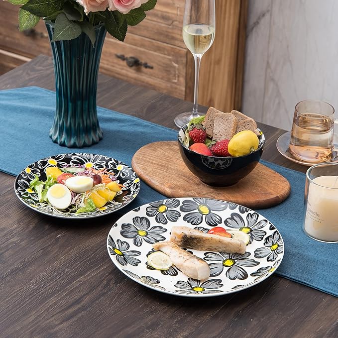 12-pieces Dinnerware Set Ceramic Dish Set Plates Sets Service for 4 Bowl Sets Stoneware Dinnerware Sets 12pcs Plate and Bowl Set for kitchen