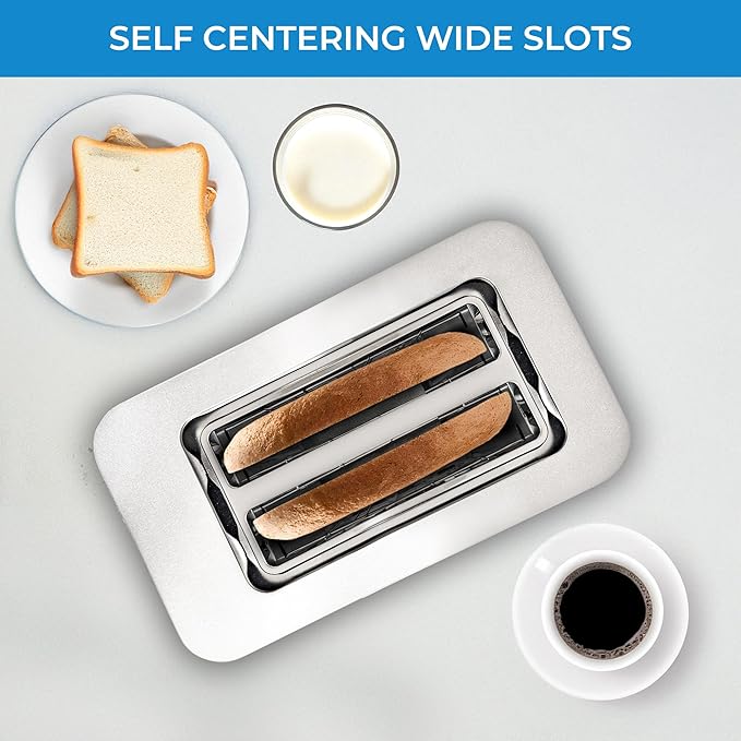 Kenmore 2-Slice Digital Touchscreen Toaster - 900W Stainless Steel Wide Slots 6 Shade Settings Bread Presets Countdown Timer Reheat &amp Defrost Functions Compact Countertop Design tostadora digi