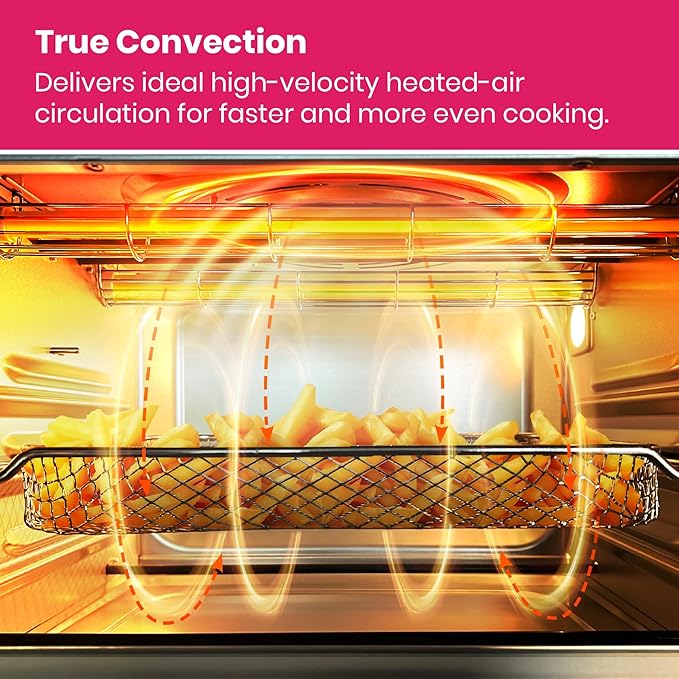 VAL CUCINA Limited Edition Happy Pink Infrared Heating Air Fryer Toaster Oven Extra Large Countertop Convection Oven 10-in-1 Combo 6-Slice Toast Enamel Baking Pan Easy Clean with Recipe Book