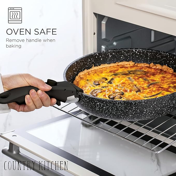 Country Kitchen Cookware Bundle- Cookware Set with Removable Hanldes and 8 Essential Kitchen Utensils for Cooking and Baking
