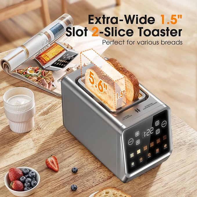 2-Slice Smart Toaster with One-Touch Memory Extra-Wide 1.5 Slots Digital Touchscreen for Bagels Artisan Bread &amp Busy Mornings