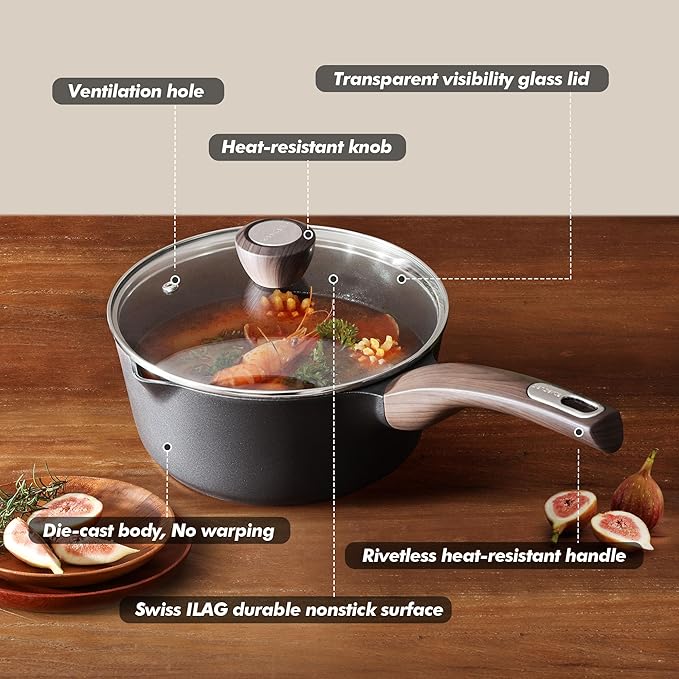 SENSARTE 1.5 &amp 2.5 Quart Sauce Pan Sets with Lid Cooking Pots Set Nonstick Saucepan Set with Pour Spout Small Kitchen Pot Non toxic Saucepot Induction Comptable Easy to Clean PFOA Free