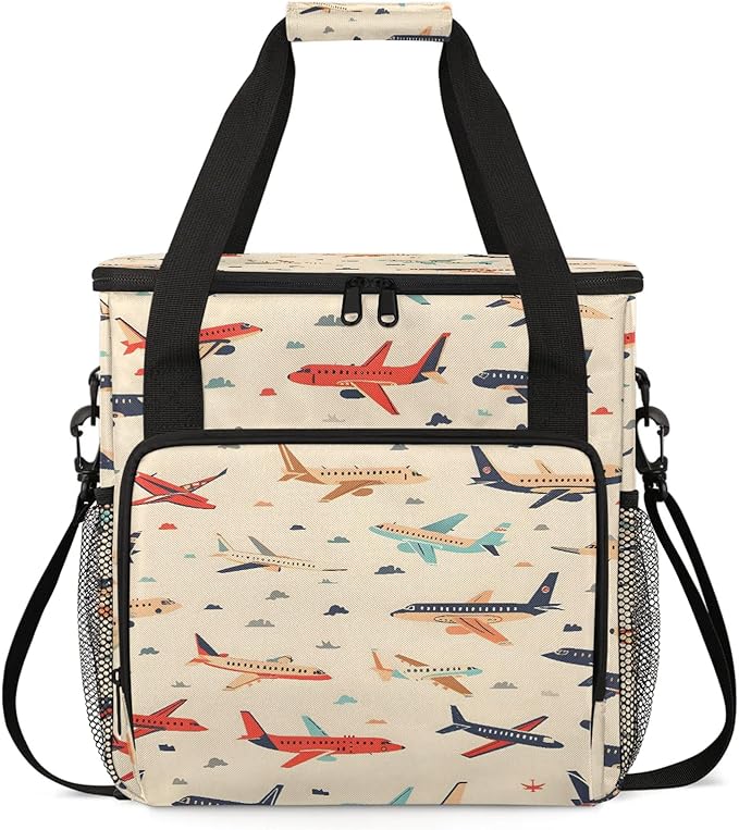 Cute Airplane Aircraft Coffee Maker Carring Bag Large Insulated Storage Organizer Case Tote Bags with Shoulder Strap for Travel Work Picnic