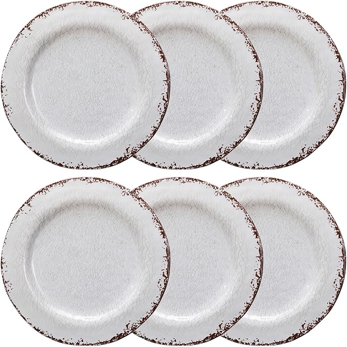 LEHAHA 6 Piece White Dinner Plate Set 11” Durable Melamine Plates 6 Piece Camper RV Dishes Set for Formal and casual dining Lightweight and Chip Resistant Dishwasher Safe