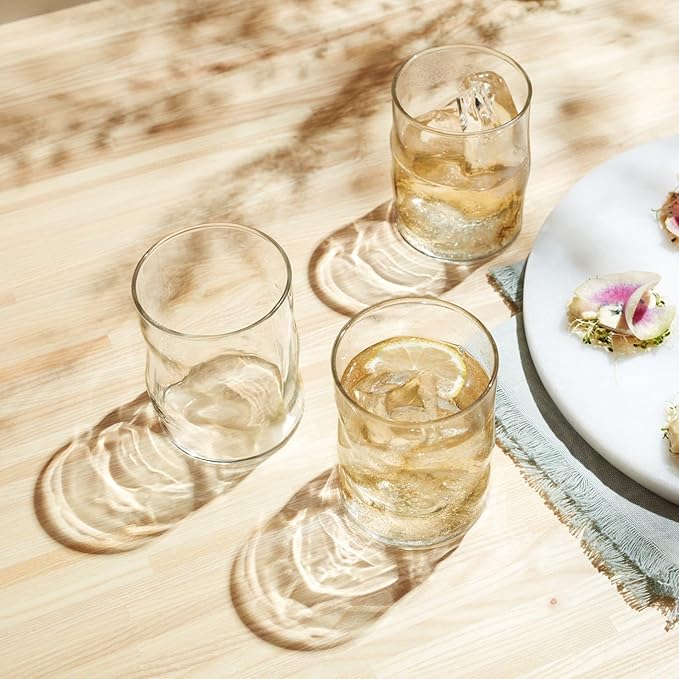 Libbey Lava Rocks Glasses Set Free Form Glassware Drinking Glasses Set of 8 Tactile All-Purpose Dishwasher Safe Glasses for Cocktail Parties