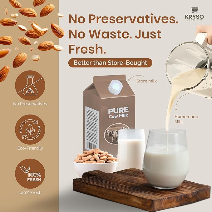 KRYSO 48OZ 8-in-1 Nut Milk Maker Machine Automatic Kitchen Appliance with Milk Frother | Almond Soy Oat &amp Plant-Based Drinks | Self-Cleaning Keep Warm Juice &amp Soup Maker
