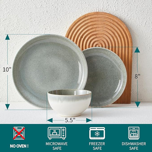12 Piece Dinnerware Set Includes 6 Piece Cereal Bowl Set Combo Gradient Green
