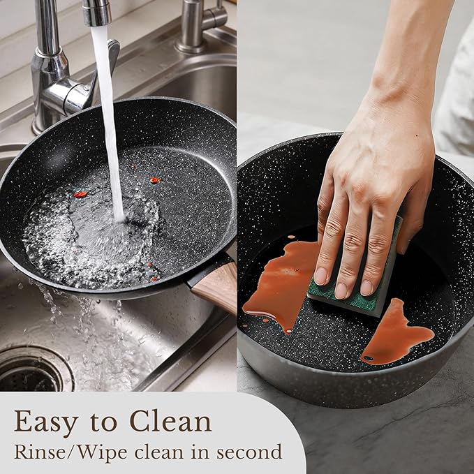 EWFEN 25 Pcs Pots and Pans Set Nonstick Ceramic Cookware Sets Healthy Non-Toxic Large Capacity Induction Compatible Cooking Set with Frying Pans &amp Saucepans PFAS/PTFE/PFOA Free Classic Blac