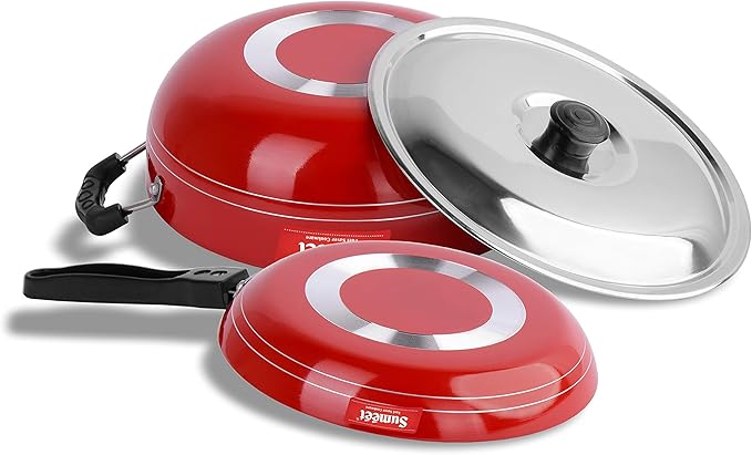 Sumeet 2.6mm Thick Non-Stick Blush Cookware set (Kadhai With Lid – 1.5Ltr capacity- 20cm Dia + Tapper pan – 20cm Dia)