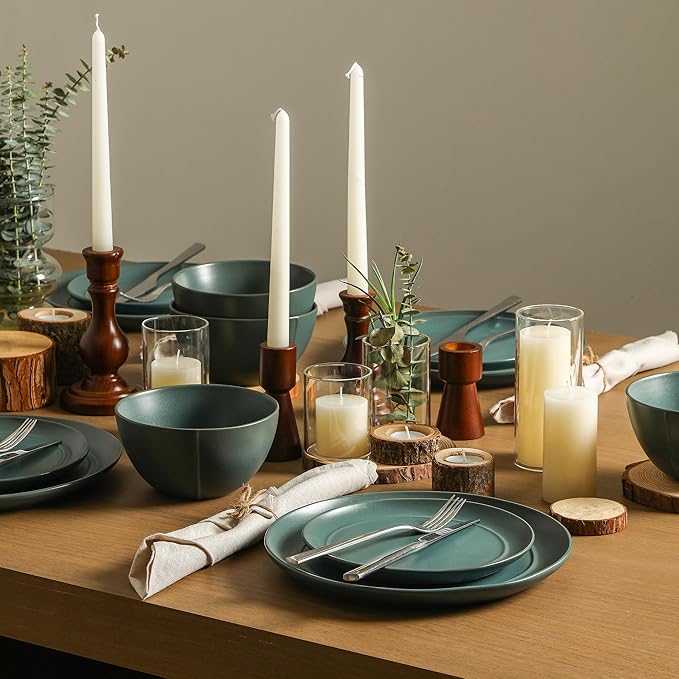 Stone Lain Infinity 24-Piece Dinnerware Set Stoneware Plates and Bowls Set Dishwasher and Microwave Safe Dish Set for 8 Green