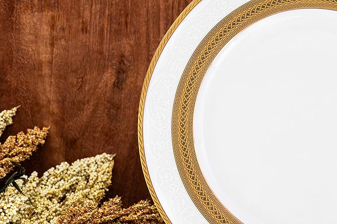 Royalty Porcelain Queen 20-Piece White &amp Gold Dinnerware Set 24K Gold-Plated Fine Porcelain Service for 4