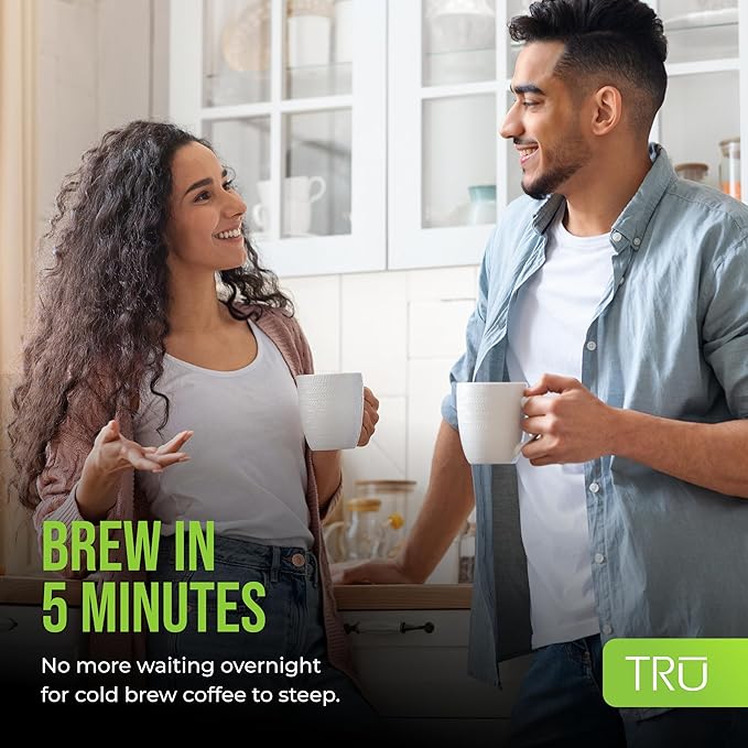 Tru Rapid Cold Brew Coffee Maker by Select Brands - Fast Cold Brew Machine with 3 Brew Settings - Features Removable Brew Chamber &amp Patented Vacuum Technology