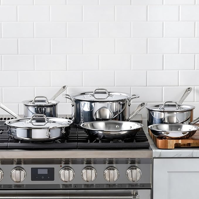 All-Clad D3® Stainless Steel 10 Piece Cookware Set- Made in USA- Includes Frying Pans Saucepan Sautépan Stockpot - Professional Grade -Oven Safe &amp Induction Compatible