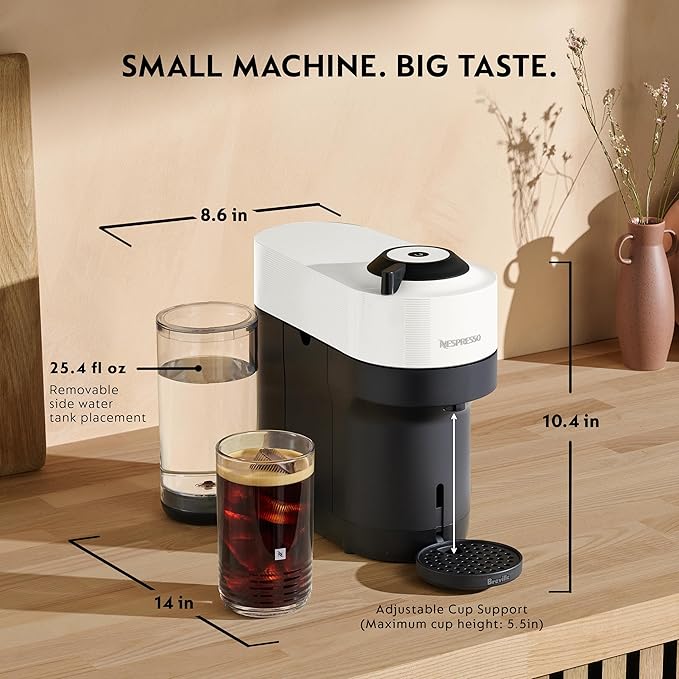 Nespresso Vertuo Pop+ Coffee and Espresso Maker by Breville with Milk Frother Coconut White