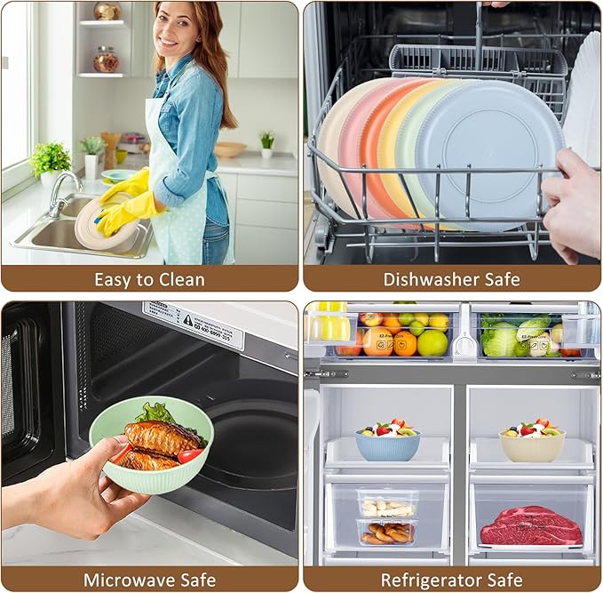 18PCS Wheat Straw Dinnerware Sets Unbreakable Reusable Dinnerware Set for 6 Microwave Dishwasher Safe Dinnerware Dinner Outdoor Camping Dishes