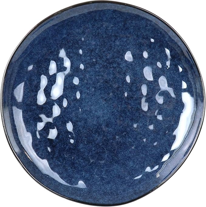 12 Piece Stoneware Dinnerware Set – Ombre Color Rim Plates and Bowls Microwave &amp Dishwasher Safe Dinner Set for 4 (Blue)