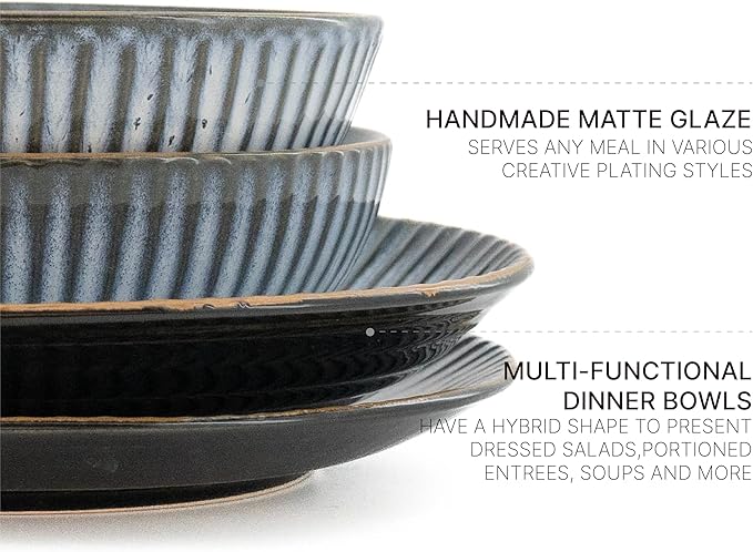 Reactive Glaze Stoneware Dinnerware Set Service for 2 8 Piece Ceramic Plates and Bowls with Deep Pasta Bowls Chip Resistant Microwave &amp Dishwasher Safe