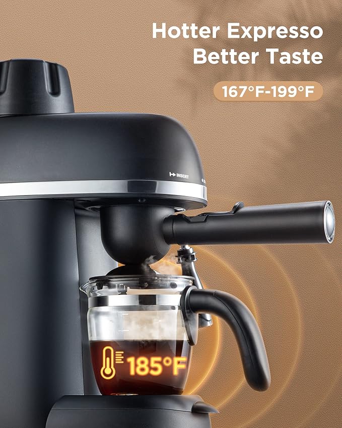 Espresso Machine with Milk Frother 1-4 Cup Mini Expresso Coffee Maker for Home Latte Cappuccino Includes Carafe Black No Apply to Use Ground and Any Fine