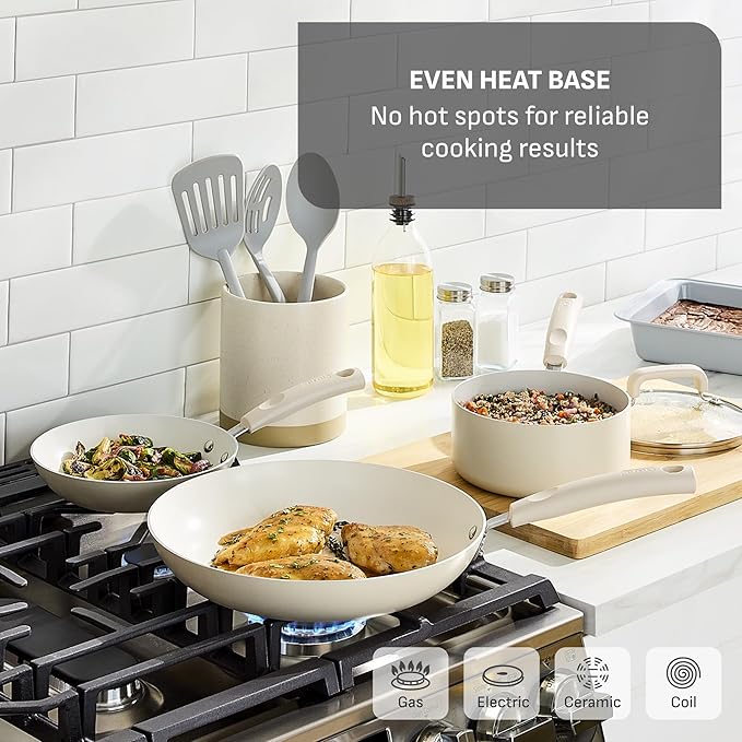 T-Fal Signature Nonstick 12 Piece Cookware Set Oven Safe Up to 350°F Dishwasher Safe Pots and Pans Set Includes Frying Pans Saucepan Stockpot Cooking Utensils Beige