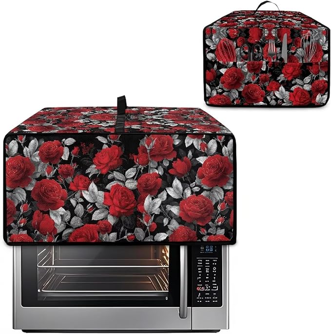 Doojoayie Waterproof Toaster Oven Cover 8 Slice Bread Machine Cover Universal Fit Small Appliance Dust Protector Simple Style Kitchen Decoration Rose Print