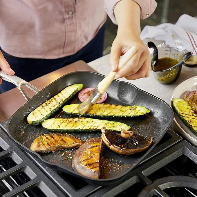 KitchenAid Hard Anodized Induction Nonstick Square Grill Pan/Griddle with Pouring Spouts 11.25 Inch Matte Black