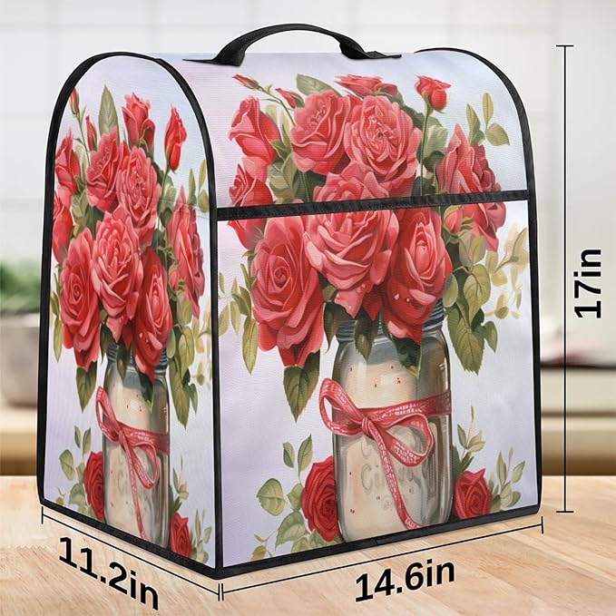 Kitchen Aid Mixer Cover Rose Flower Stand Mixer Cover Compatible with 6-8 Quarts Stand Mixers Dust Covers with Zipper Pocket Foldable Washable Kitchen Aid Organizer Bag