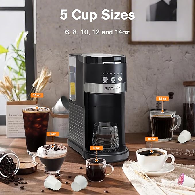Single Serve Coffee Maker for Pods &amp Ground Coffee 6 to 14oz Brew Sizes Strong Brew Option Fast Brewing Compact Design with Removable 40oz Reservoir Travel Mug Friendly