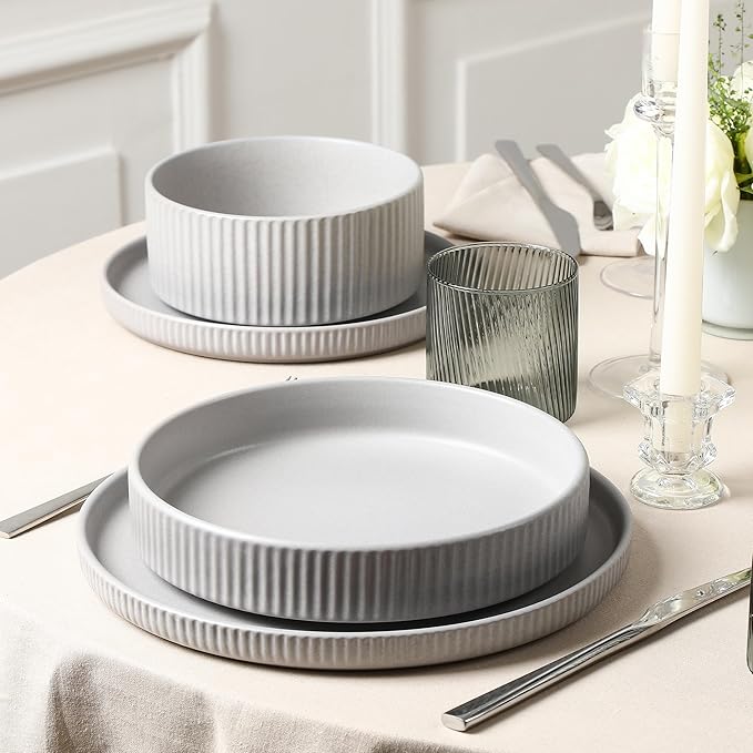 Stone Lain Haven Modern Stoneware 4 Piece Pasta Bowls Sets Dish Set for 4 Reactive Glaze Grey