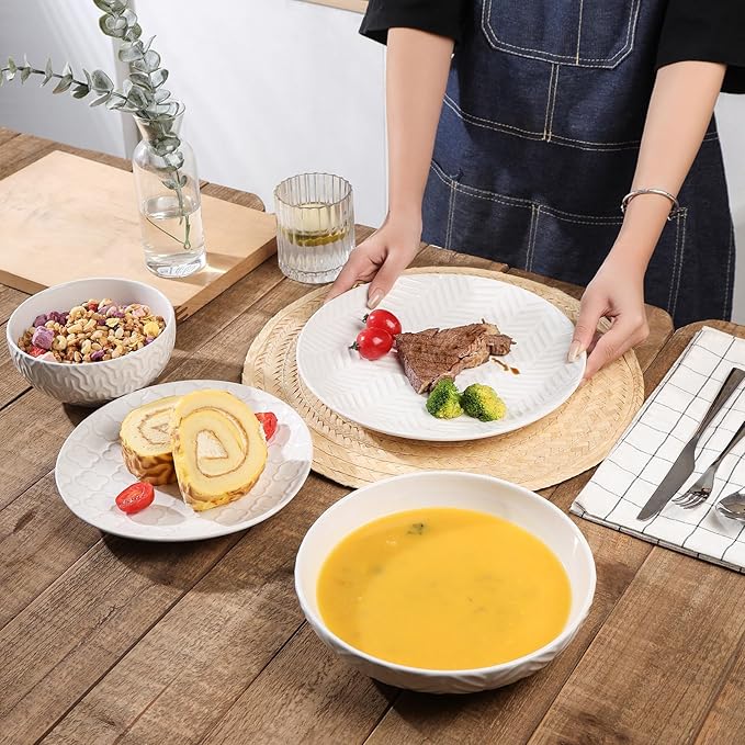 Sureasy Dinnerware Sets 16-piece + 8 inch Rectangular Salad Plates Set of 4 White