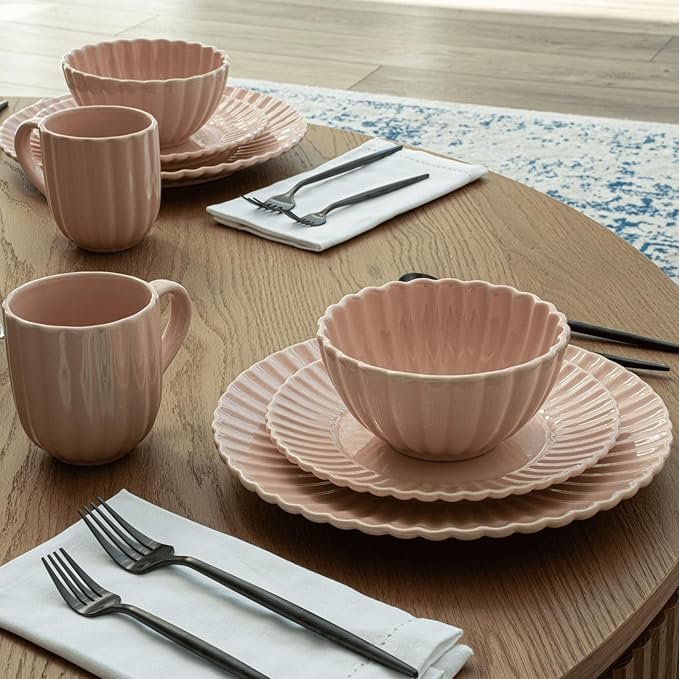 16 Piece Dinnerware Set Aruba (Pink Sunset) Plates Bowls and Mugs Set for 4