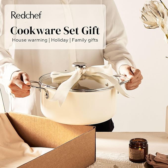 Redchef Ceramic Nonstick Cookware Set14pcs Pots and Pans Set Non StickInduction Cookware with Stainless Steel HandleNon Toxic Kitchen Cooking SetDishwasher &amp Oven SafePFAS PFOA &amp PTFE Fre