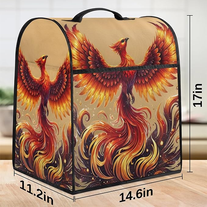 Kitchen Aid Mixer Cover Animal Phoenix Gold Stand Mixer Cover Compatible with 6-8 Quarts Stand Mixers Dust Covers with Zipper Pocket Foldable Washable Kitchen Aid Organizer Bag