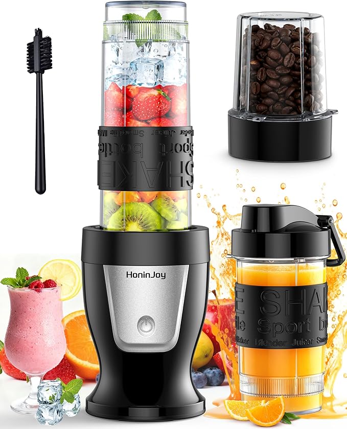 Smoothie Blender 650W Personal Blenders for Shakes and Smoothies with Grinder Cup &amp 2 BPA-Free Portable Cups (20oz+14oz) Portable Blender for Juices Smoothies Maker for Kitchen Black