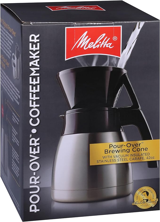Melitta Pour-Over Coffee Brewer &amp Stainless Steel Carafe Set with Coffee Filters 42 Ounce Set