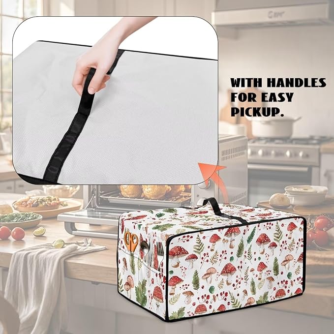 Rectangular Toaster Oven Cover Stain Resistant Washable Appliance Cover with Side Pockets Neat Storage and Protection for Kitchen Appliances Mushroom Plants