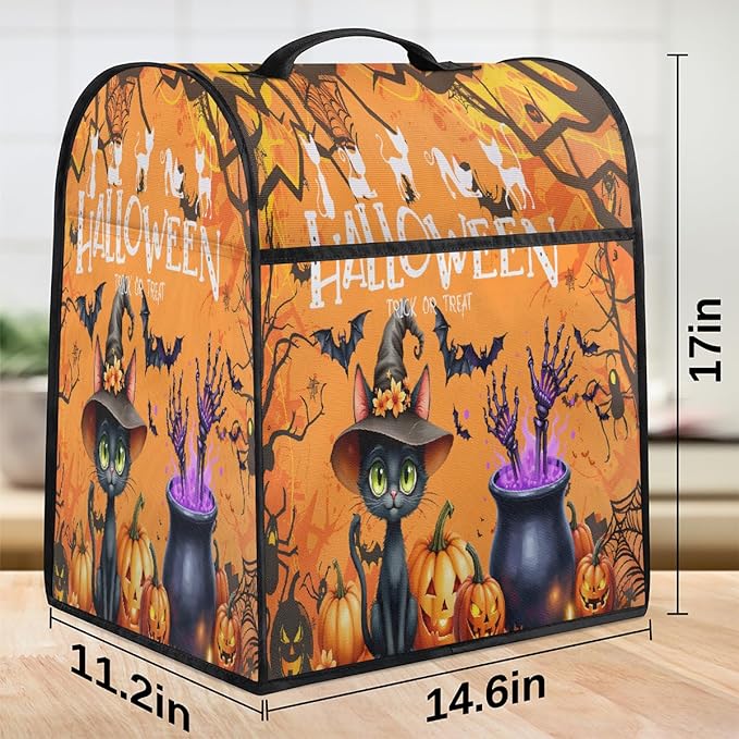 cfpolar Kitchen Aid Mixer Cover Compatible with 6-8 Quarts Halloween Orange Bat Cat Stand Mixer Cover Kitchen Aid Mixers Accessories Appliance Organizer Bag Dust Covers with Zipper Pocket