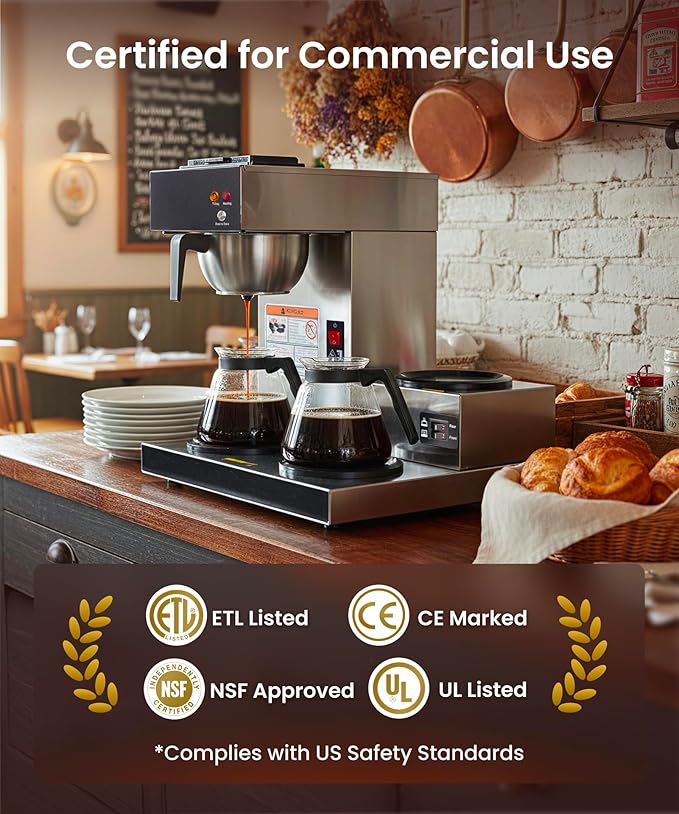 SYBO Commercial Coffee Maker 12 Cup Pour Over Drip Coffee Maker Brewer with 3 Lower Warmers Stainless Steel Cafetera
