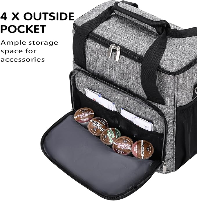 Coffee Maker Carring Bag for Keurig K-Slim/K-Express/K-Iced/Ninja PB041ST/Ninja PB051 Water Resistant Carry Case for Travel Grey