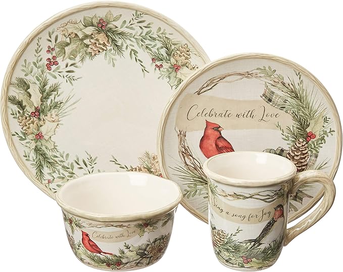 Certified International 89044RM Holly and Ivy 16pc Dinnerware Set Service for 4Multicolored