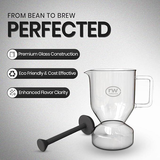 Rattleware Glass Cupping Brewer 300ml – Heat Resistant Specialty Coffee Brewer for Professional Baristas and Home Use Clear Flavor Extraction Durable Glass Construction Easy Pouring and Cleaning