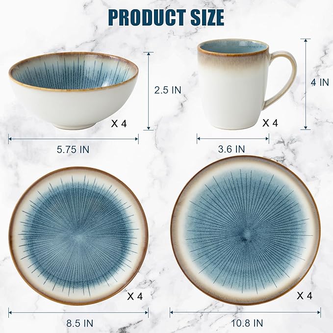 Dinnerware Set Stoneware 16 Pieces Service for 4 Stoneware Plates and Bowls Set Highly Chip and Crack Resistant Stoneware Set Dishwasher Microwave Safe Dishes set