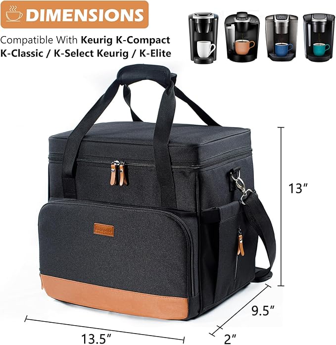 BAGSPRITE Coffee Maker Travel Bag For Keurig Classic Single Serve Coffee Brewer Carrying Case Portable Travel Coffee Maker Storage Bag With Pockets for K-Cup Pods