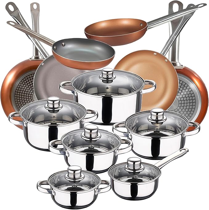 Kitchen Battery 12 Pieces SAN IGNACIO Cassel Stainless Steel with pan Set (182022242628 in) in Pressed Aluminum