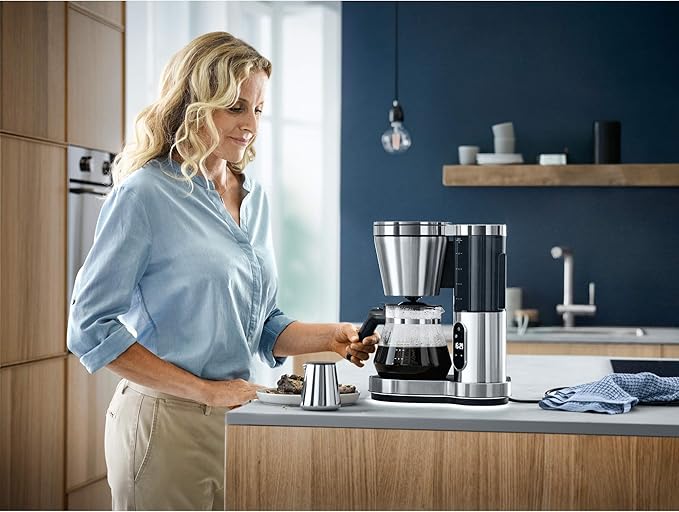 WMF Lumero Filter Coffee Machine Electric Coffee Pot with Glass Carafe Filter Coffee 10 Cups Timer Function Heating Plate Removable Water Tank Auto Shut-Off 1000W
