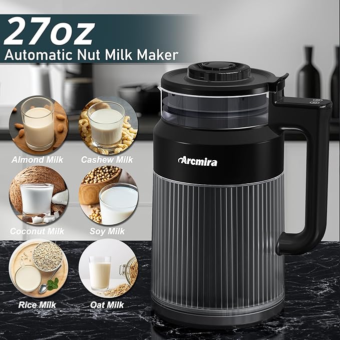 6-in-1 Nut Milk Maker 8 Blade 27oz Homemade Almond Soy Coconut Oat Plant Based Milks and Non Dairy Beverages Soy Milk Maker Machine with Delay Start/Keep Warm/Self-Cleaning/Boil Water