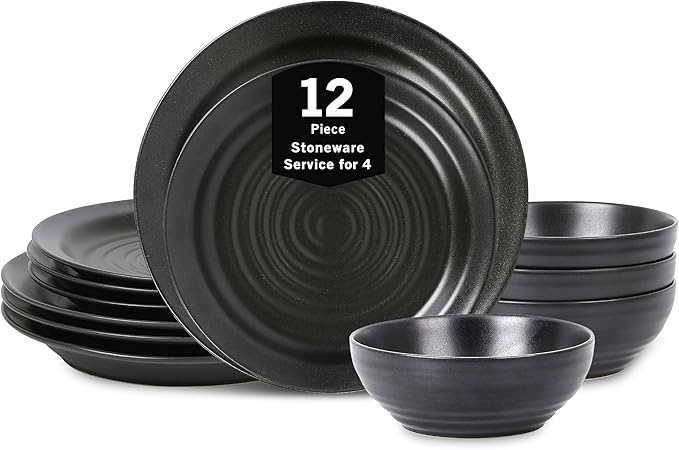 Stone Lain Orbit 12-Piece Dinnerware Set Stoneware Charcoal